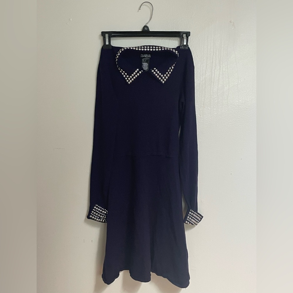navy blue button detail dress